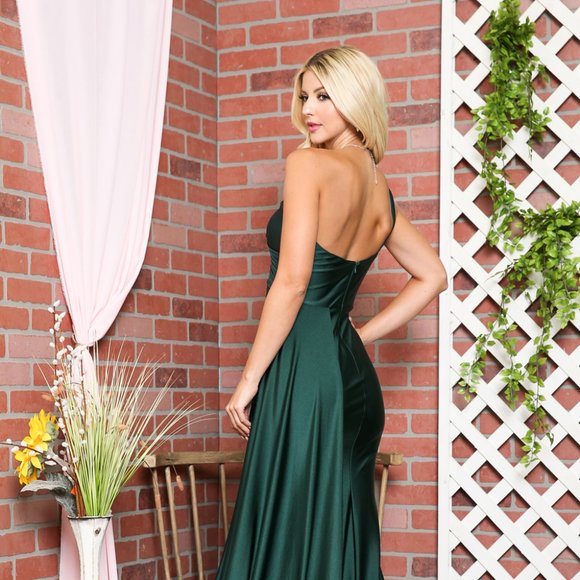 NEW LONG ONE SHOULDER SLEEVELESS SHEATH DRESS WITH SIDE CAPE SKIRT & ZIP AC 387 - Picture 4 of 8